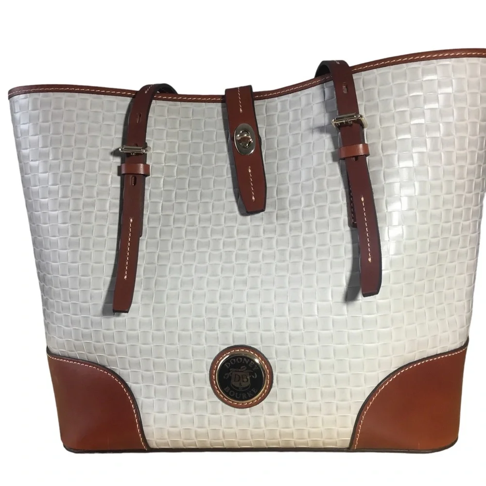 Dooney & Bourke Weave Tote Tan Leather Trim Logo Shoulder Bag